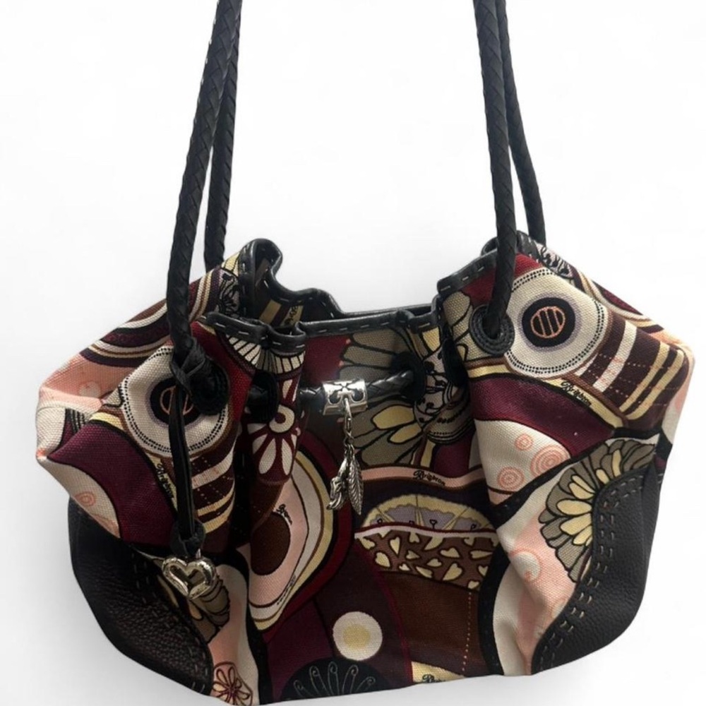 Brighton Maroon, Black and Cream Patterned Drawstring Shoulder Bag